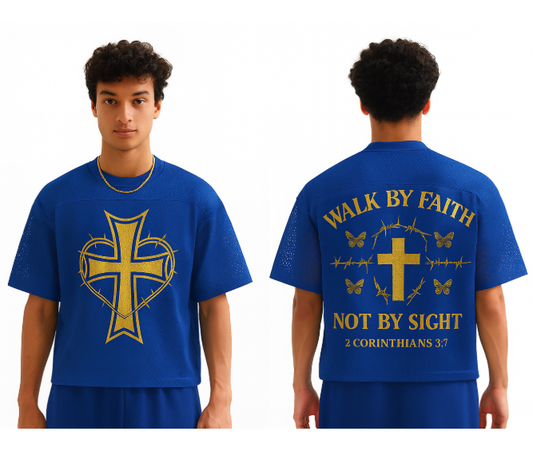 "Walk with faith not by sight" mesh Jersey – Barbed Wire Cross Christian Streetwear"