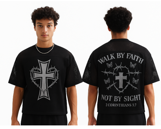 "Walk with faith not by sight" mesh Jersey –  Barbed Wire Cross Christian Streetwear"